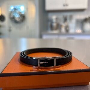 HERMES BLACK LEATHER WRAP BRACELET